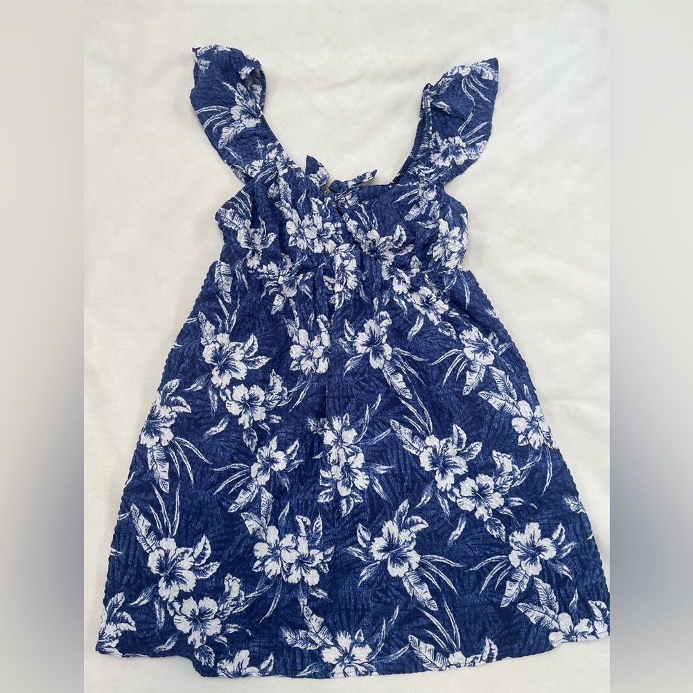 American Eagle Blue Floral Flutter Sleeve Mini Dress, M